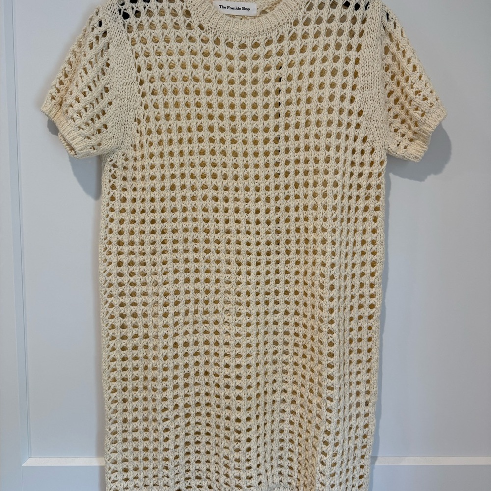 Frankie Shop Cream Crochet Knit Swim Coverup Dress